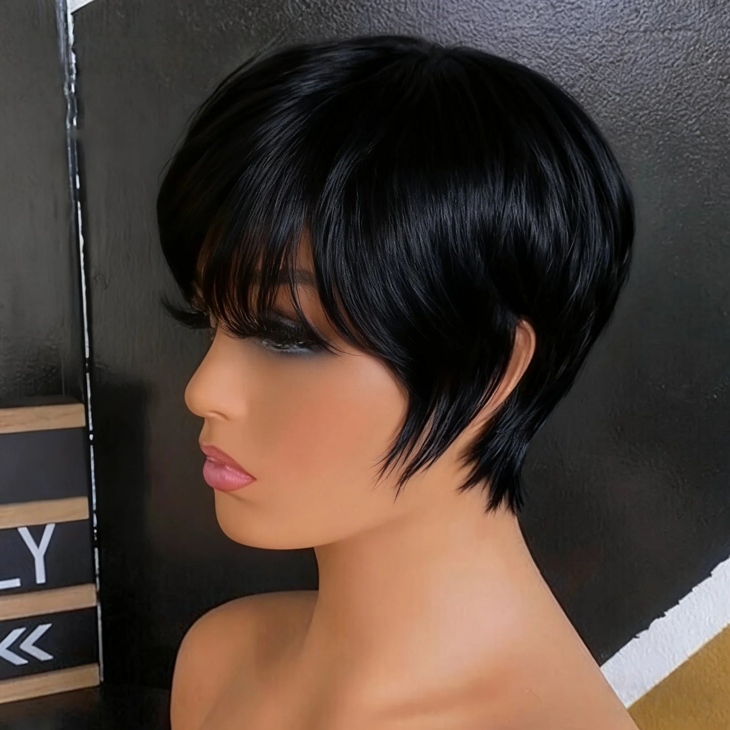 Straight Blonde Human Hair Wig With Bangs For Women