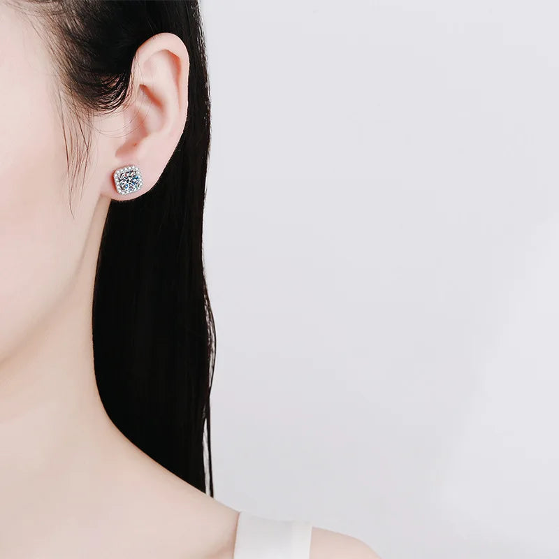 Moissanite Stud Earrings in Sterling Silver for Women