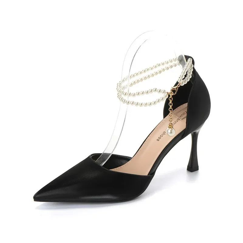 Pearl Stiletto Bow Ankle Pumps