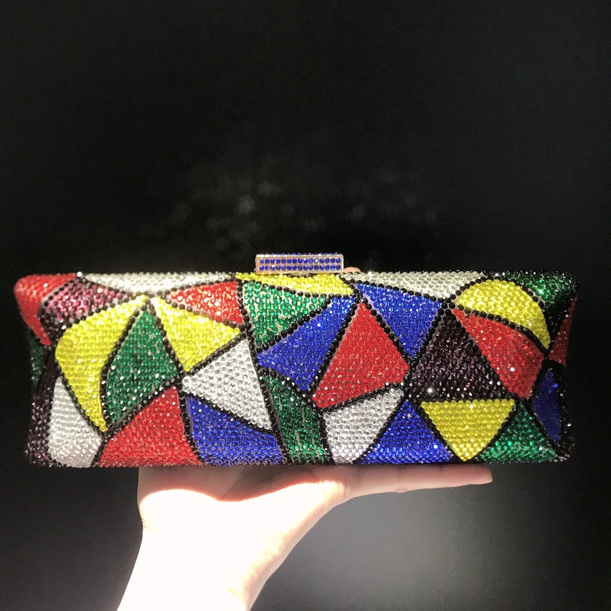 Plaid Rhinestone Evening Chain Clutch Purse for Women