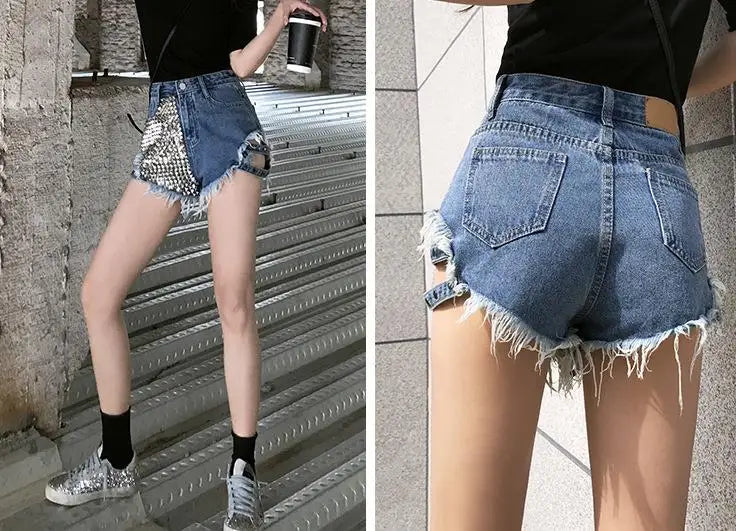 Relaxed Fit High Waisted Denim Shorts With Tassel Accents For Women
