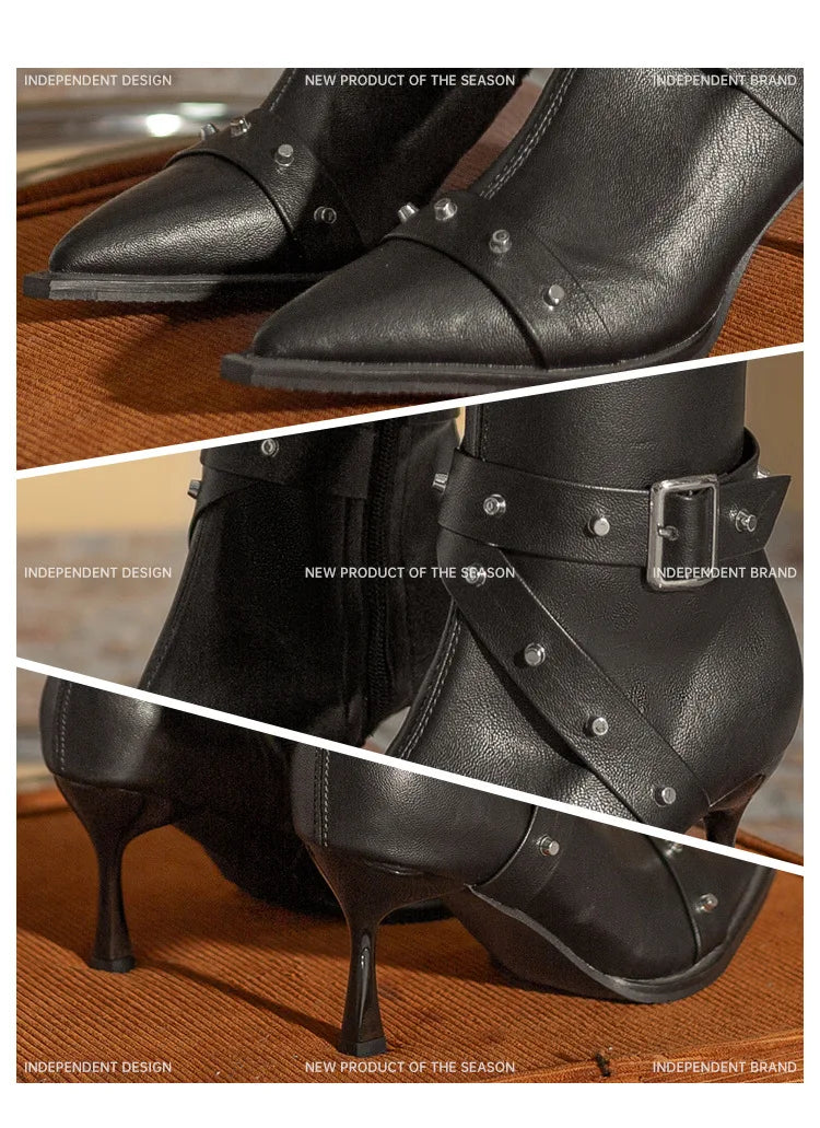 Black Mid Calf Stiletto Boots