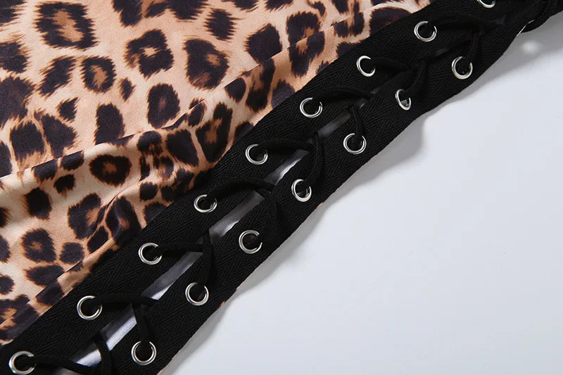 Leopard Print Off Shoulder Backless Bandage Patchwork Dress for Women