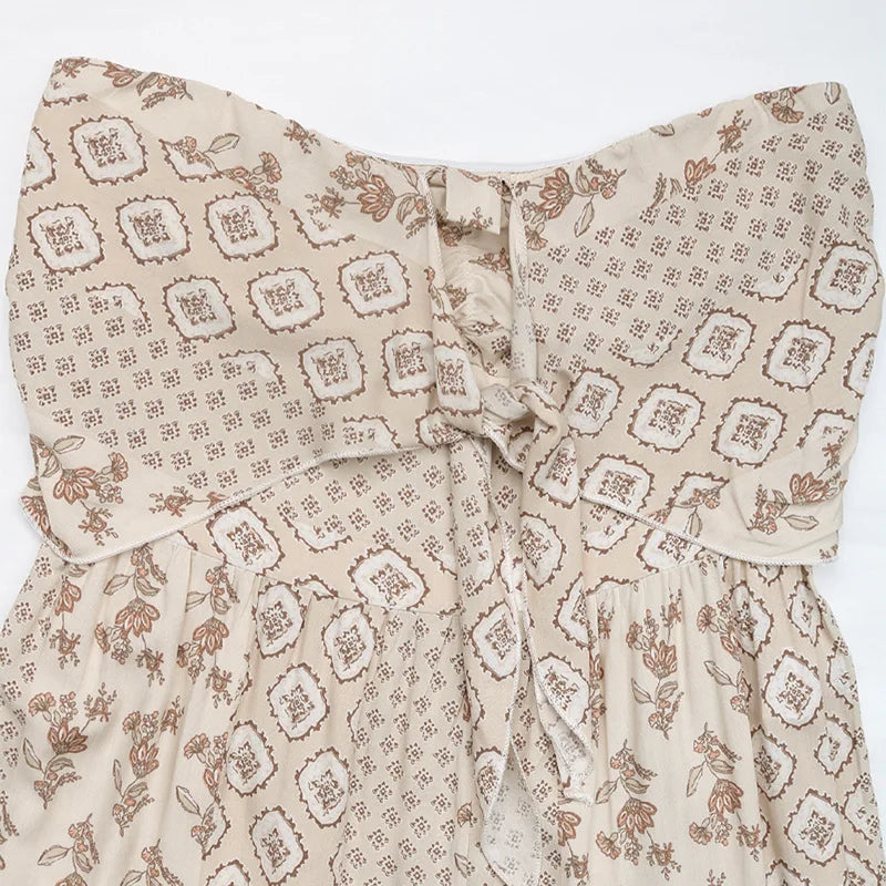 Printed Strapless Tube Top Tie Front Jumpsuit for Women