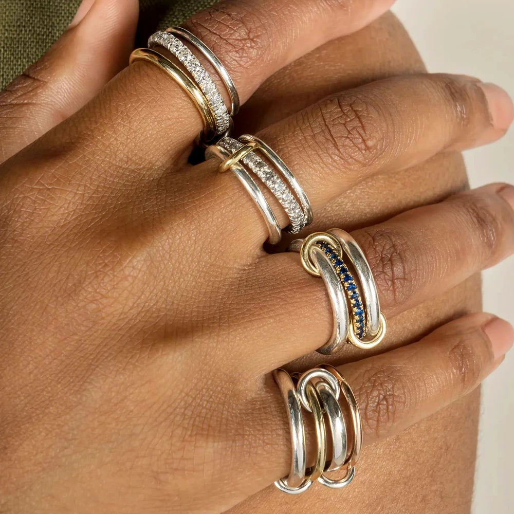Gold Tone Pink Zircon Stacking Band Rings for Women