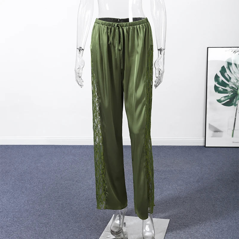 Bohemian Lace Trim Elastic Waist Lounge Pants for Women