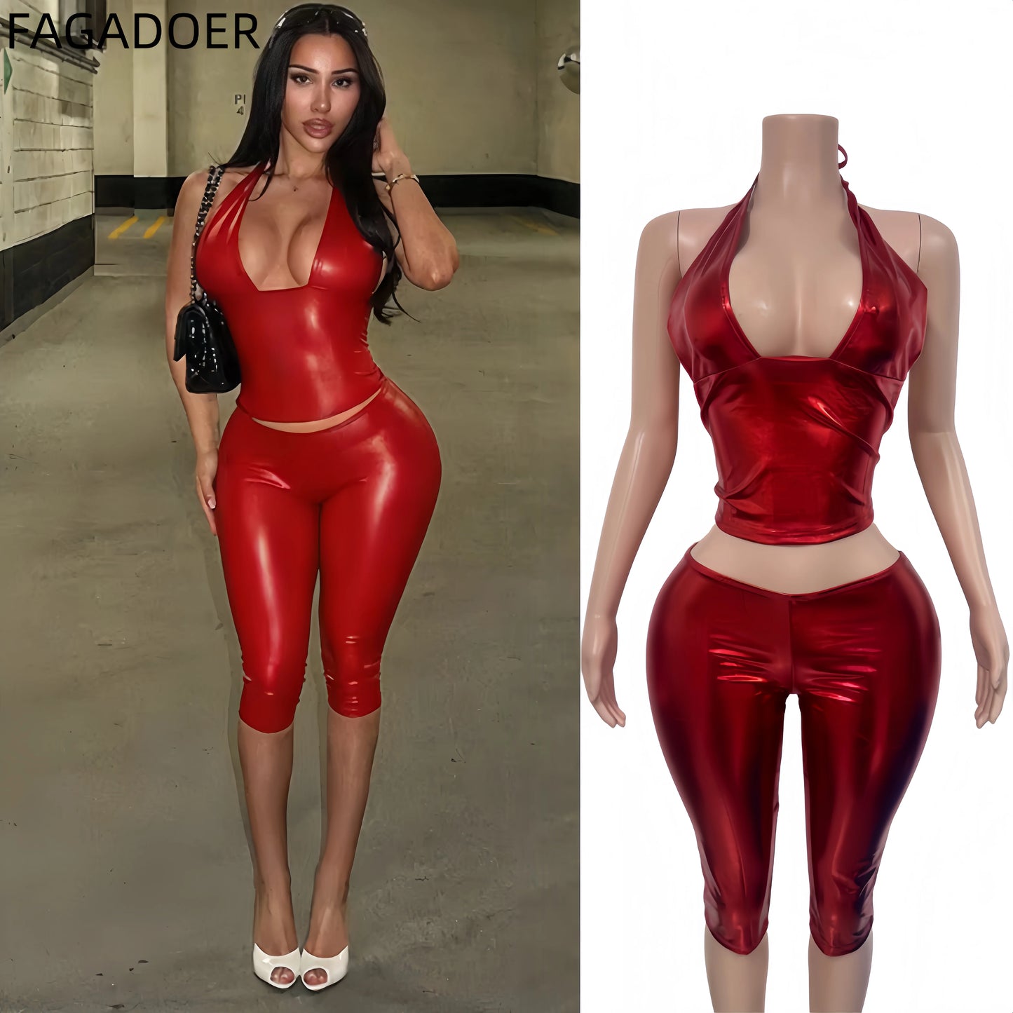 Lace Up Halter Top Strappy Two Piece Set Summer Ready for Women