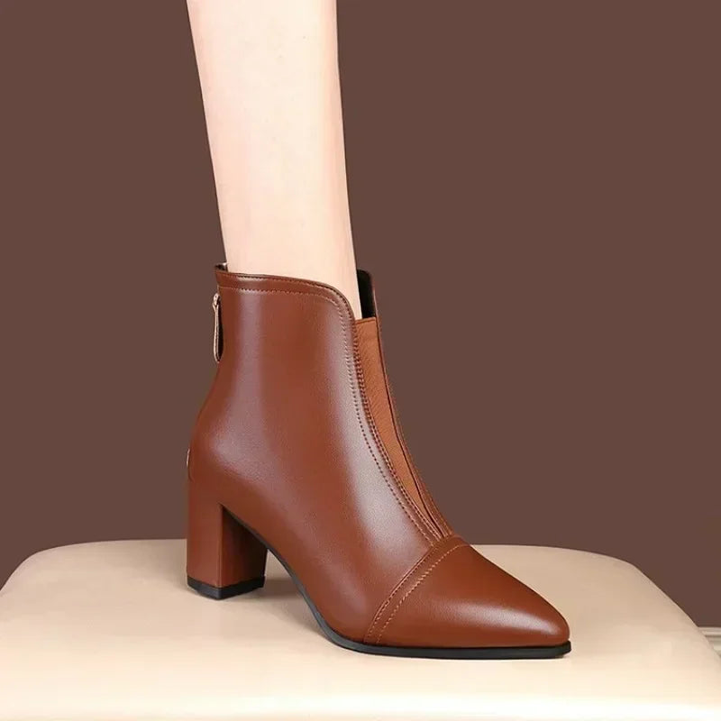 Stylish Faux Fur Trim Platform Low Heel Boots For Women