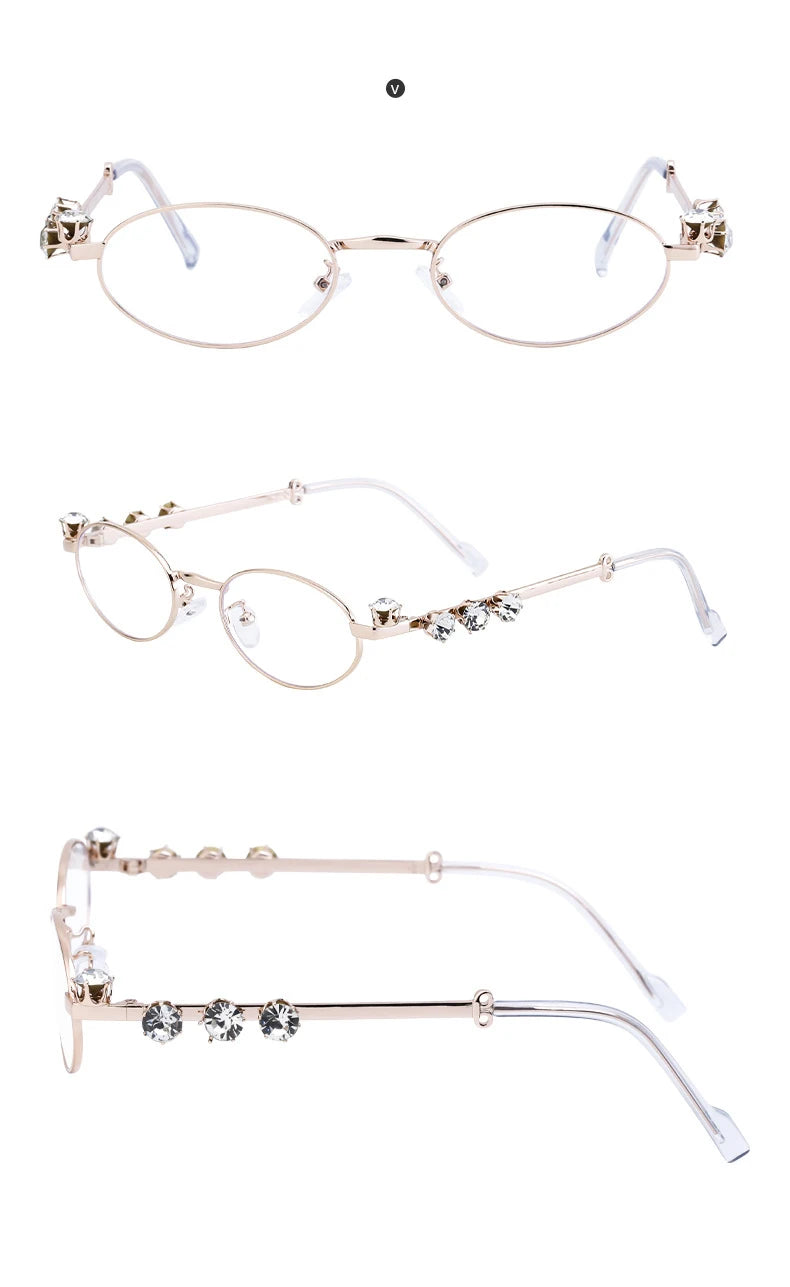 Oval Rhinestone Blue Light Reading Glasses for Women