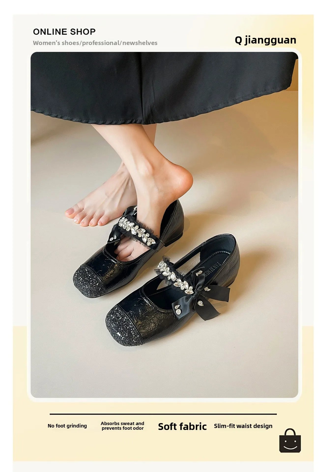 Elegant Rhinestone Bowknot Mary Jane Flats For Women