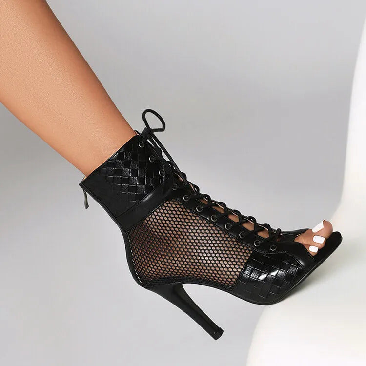 Cross Tied High Heel Ballroom Dance Ankle Boots for Women