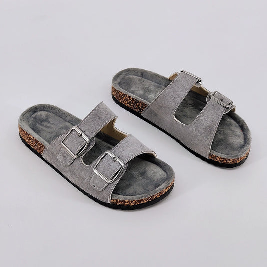 Trendy and Fashionable Buckle Flat Cork Slippers Holiday Style Summer Men's and Women's Beach Buckle Outdoor Casual Sandals