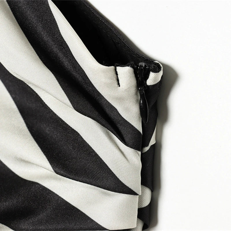 One Shoulder Striped Pleated Top With Backless Cut for Women