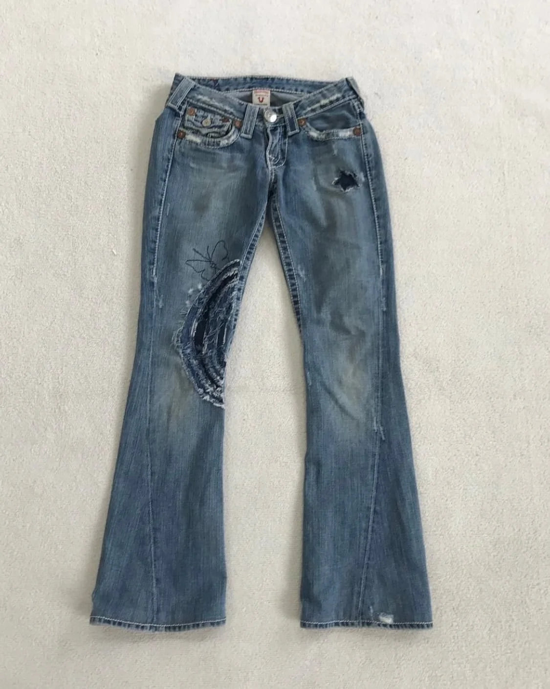 Crown Embroidered Microflare Jeans