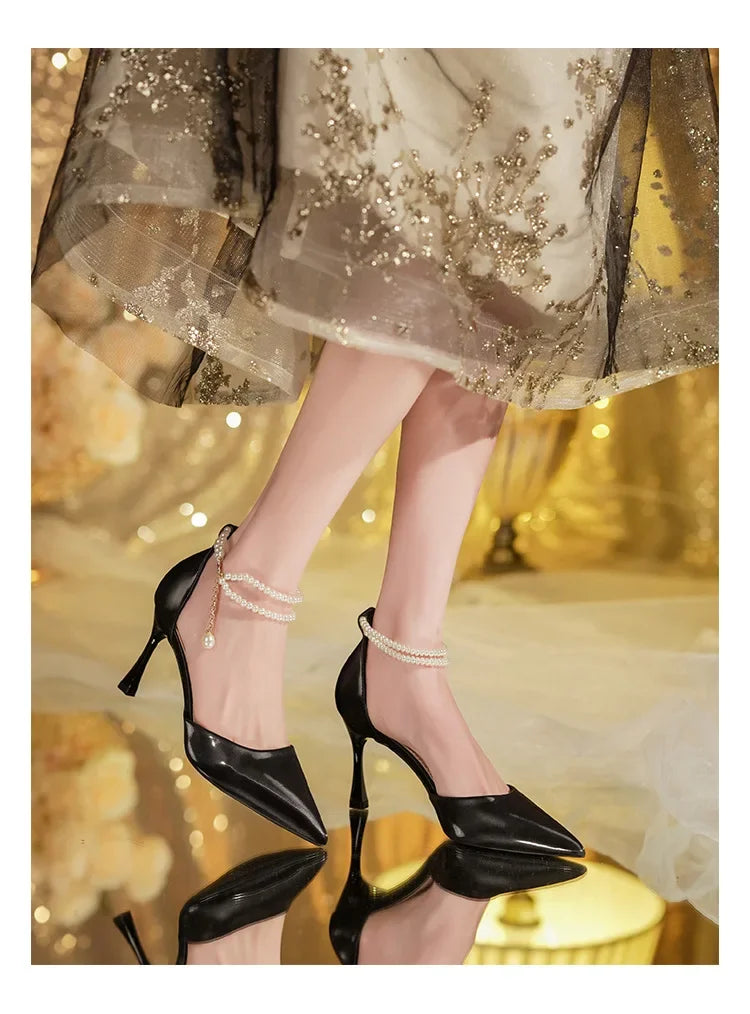 Pearl Stiletto Bow Ankle Pumps