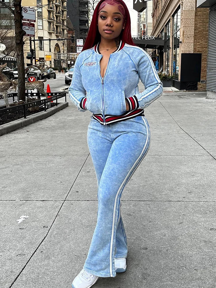 Panelled Stripe Zip Up Coat Tracksuit