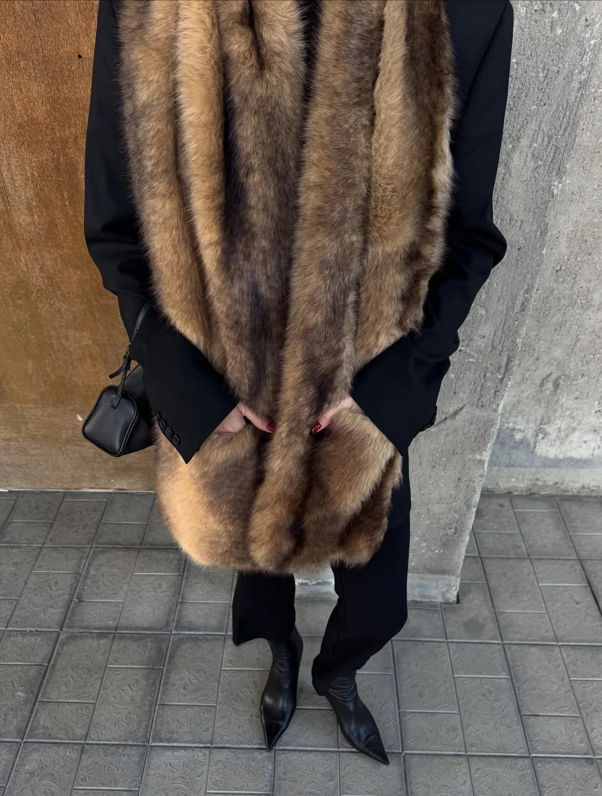 Long Thick Plush Faux Fur Scarf With Fringe for Women