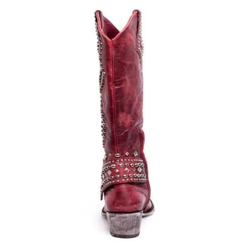 Riveted Western Pointed Toe Knee High Boots For Women