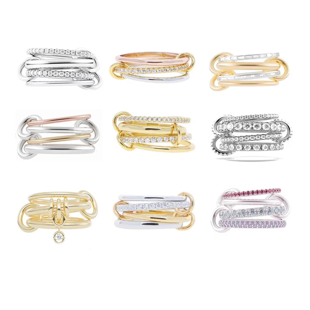 Gold Tone Pink Zircon Stacking Band Rings for Women