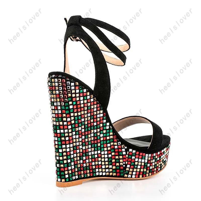 Rhinestone Platform Wedge Sandals