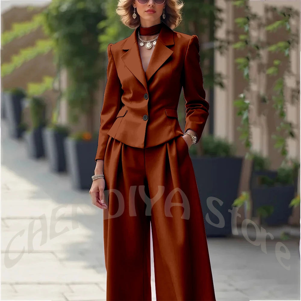 Elegant Notch Lapel Tailored Two Piece Suit Set for Women