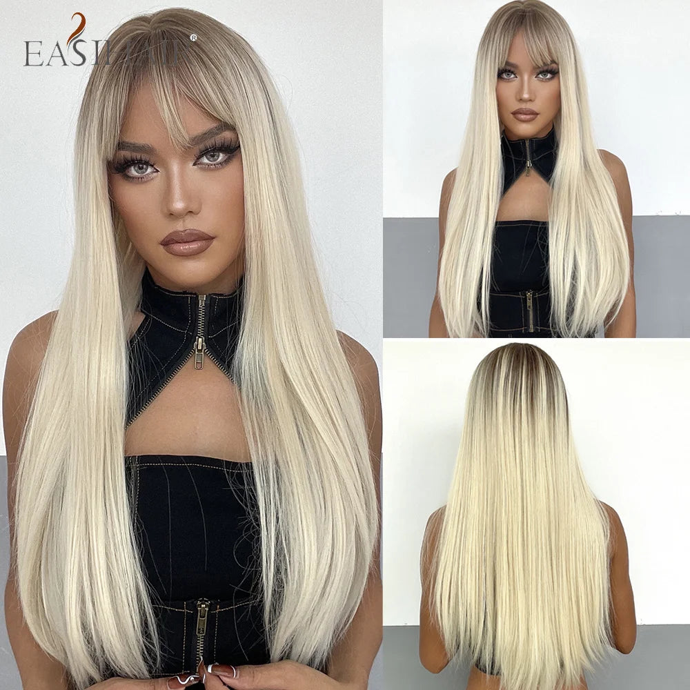 Heat Resistant Long Straight Ombre Bangs Wig for Women
