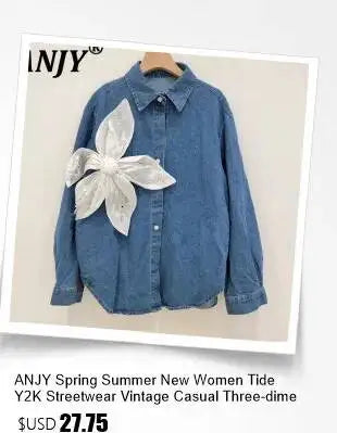 ANJY Summer New Women American Style Vintage Fashion Slim Fit Denim Short Jacket Stand Collar Puff Sleeve Washed Ins Coat A24293