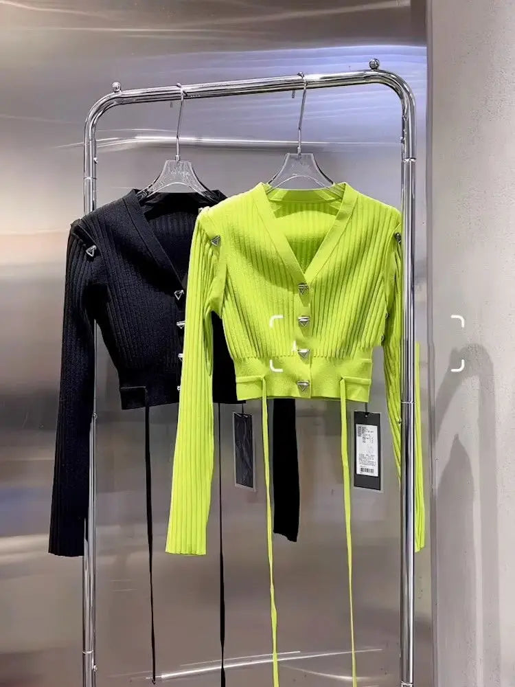 Regular Fit V Neck Long Sleeve Knit Cardigan For Women