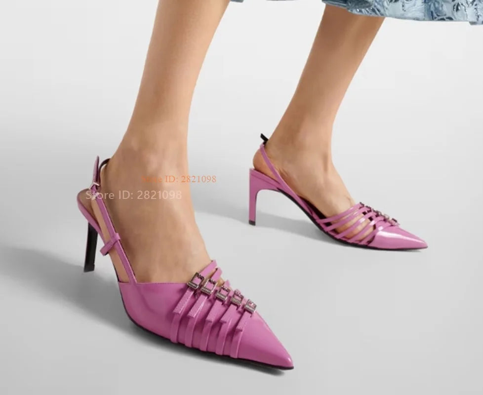 Pointed Toe Slingback Pumps With Belt Buckle Straps For Women