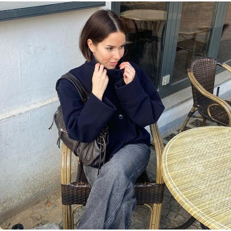 Casual Woolen Stand Collar Autumn Winter Coat for Women
