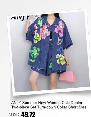 ANJY Summer New Women's High Street Fashion Unique Design Denim Patchwork Contrast Color Button Vest Casual Wide Leg Pants A7944