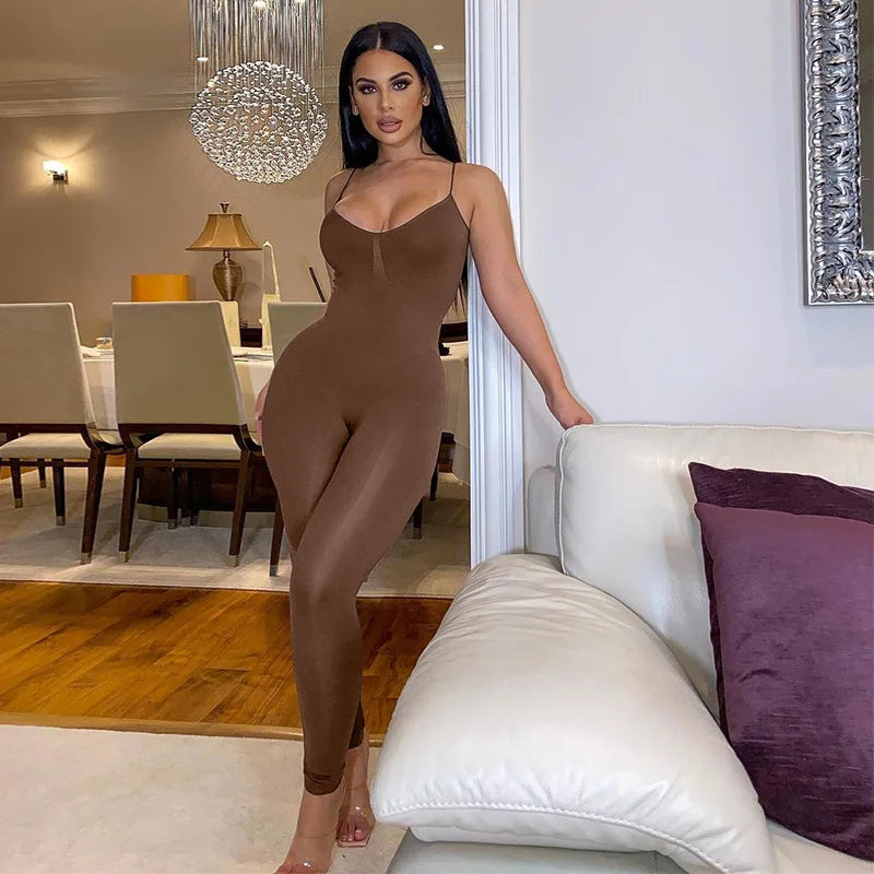 Black Sexy Jumpsuits Women Summer Sleeveless Rompers Spaghetti Strap Backless Casual Bodycon Skinny Sports Fashion Streetwear