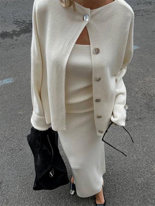 Tossy Knit Fashion 3 Piece-Set Long Skirt Women Loose Autumn Patchwork Elegant Commute Outfits Female Knitwear Maxi Skirt Sets