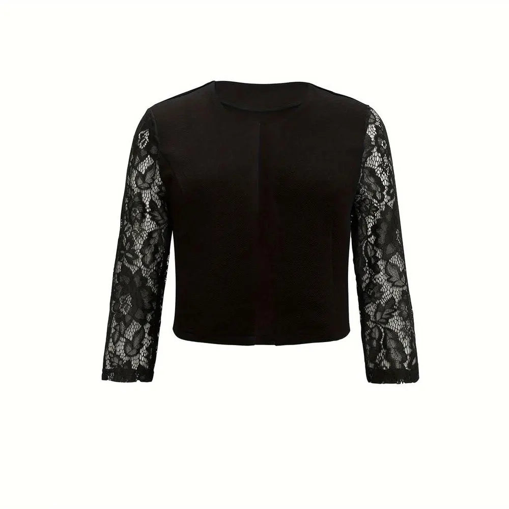 Women' Solid Casual Outwear Lace Long Sleeve Jacket Y2k Spring Autumn Elegant Zipper Coat Office Wear Slim Office Coat Crop Top