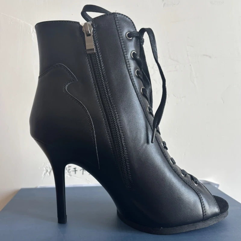 Peep Toe High Heel Zipper Ankle Boots