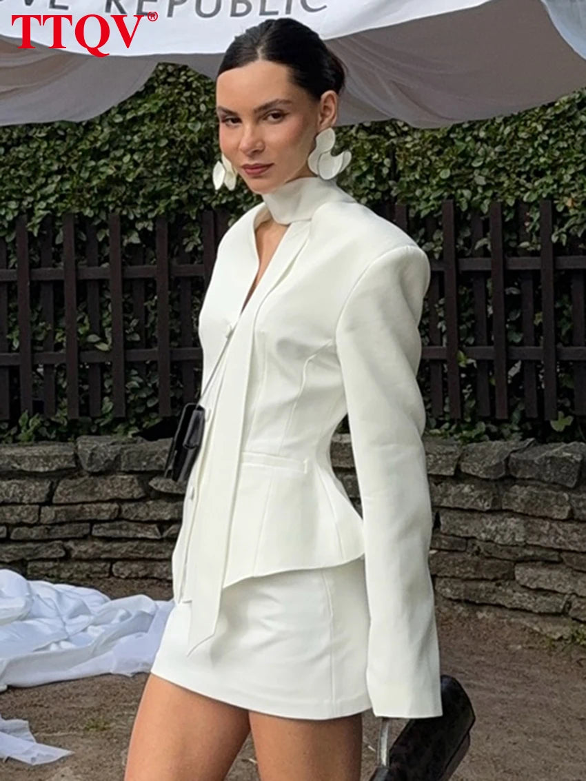 Elegant Long Sleeve Shirt and Mini Skirt Set for Women
