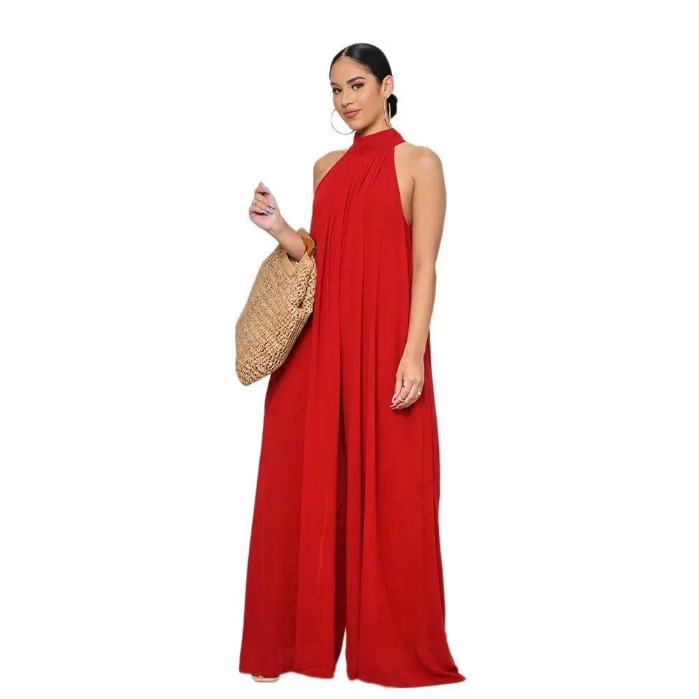 Loose Fit Solid Color Chiffon Ankle Length Jumpsuit for Women
