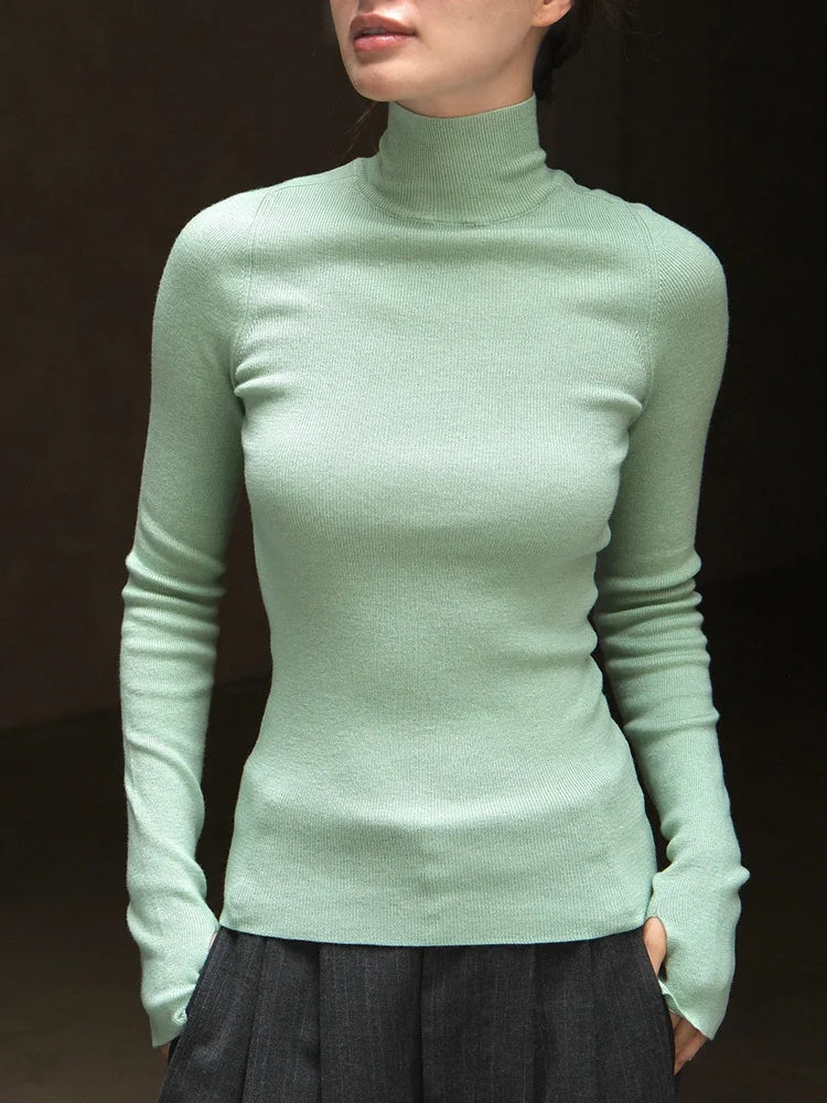 [EAM] Gray Slim Elegant Knitting Sweater Turtleneck Long Sleeve Women Pullovers New Fashion Tide Spring Autumn 2025 1DH7116