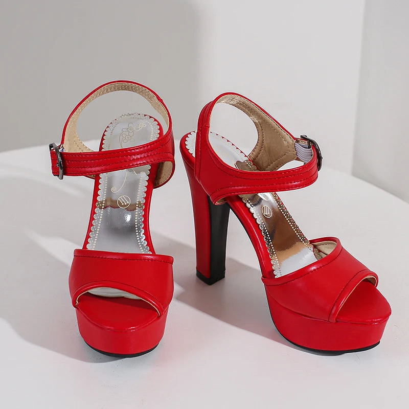 High Heel Peep Toe Square Platform Sandals for Women