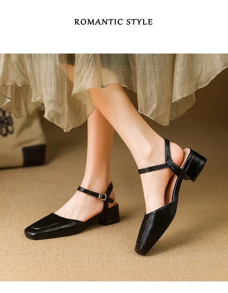 Elegant Square Toe T Strap Sandals