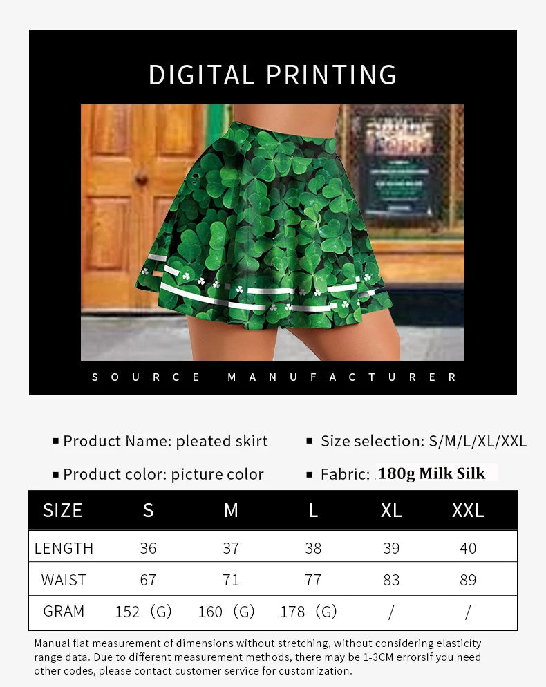 Festive Irish Green Shamrock Plaid Knit Skirt Set for Women