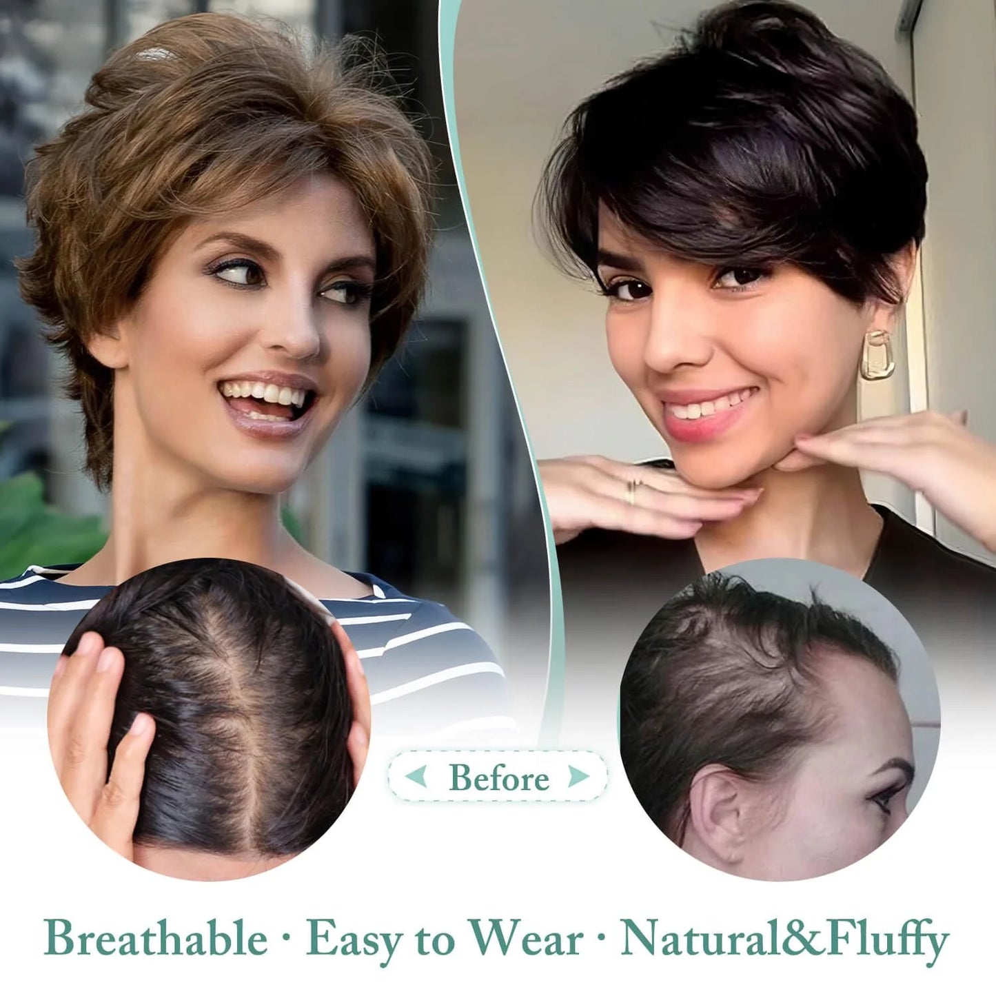 Pixie Cut Hair Toppers for Women 6.8" x 7" Short Hair Topper Fluffy Synthetic Hair Topper Clip in Top Wavy Replacement Wiglets