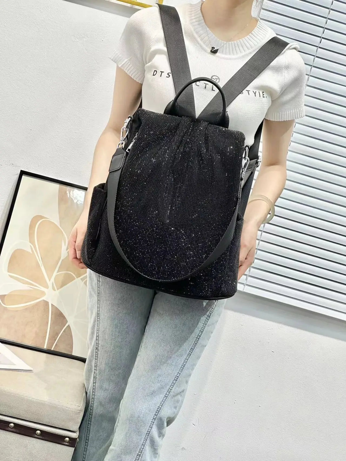 ABQP New Women's Diamond Backpack Large Capacity Women's Backpack Multifunctional Fashion Hot Diamond Casual Travel Backpack