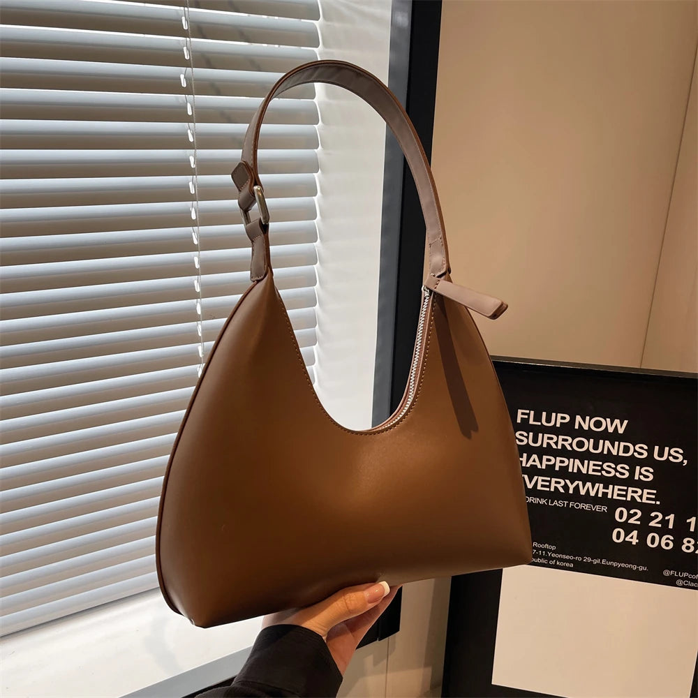 Minimalist Pure Color Polyurethane Leather Shoulder Bag for Women