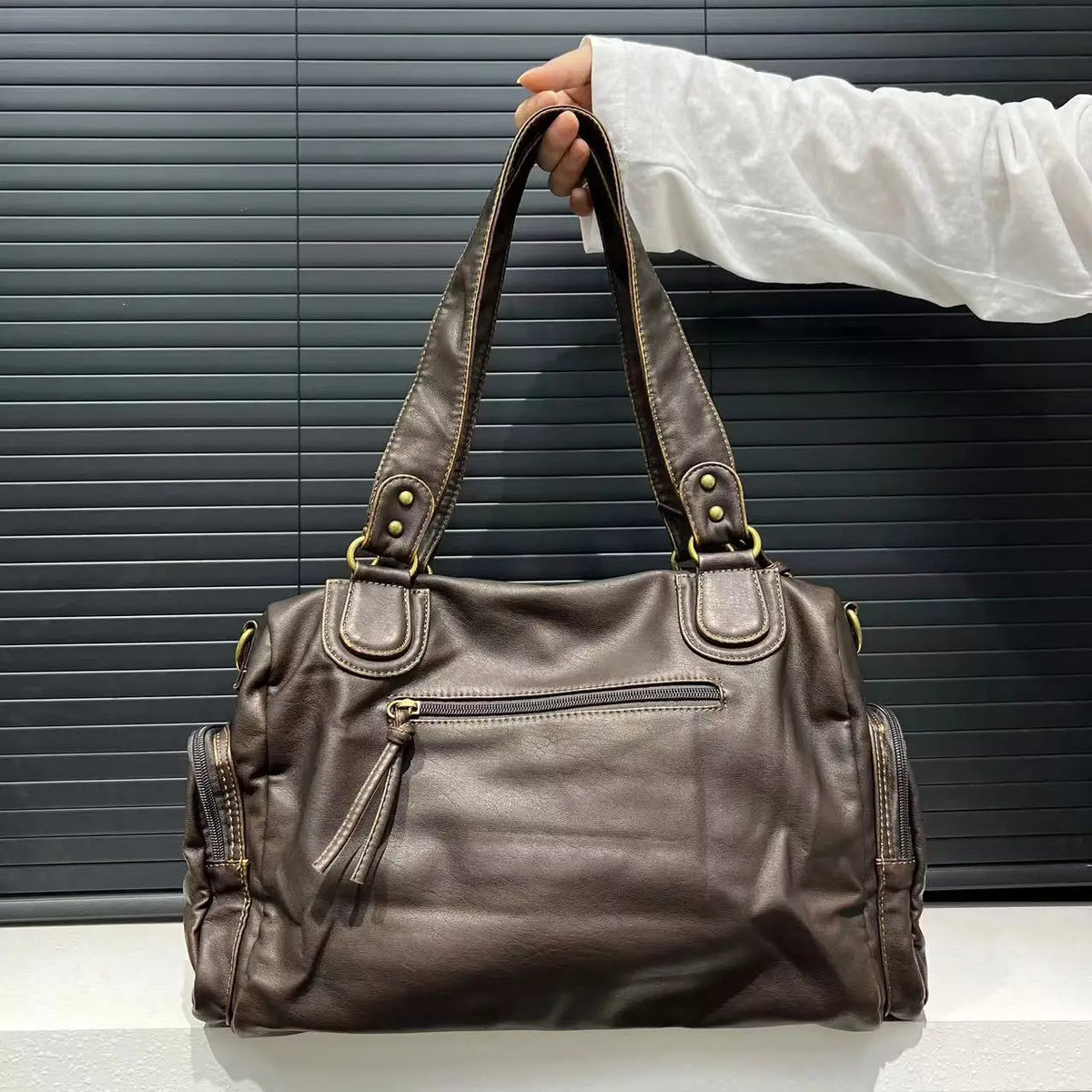 Washed Leather Look Crossbody Bag