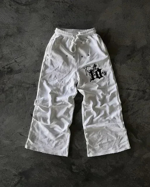 American Womens Mens Sports Pants Y2K Clothing Hip Hop Patch Letter Patch Baggy Pants Punk Rock Drawstring Jogging Pants