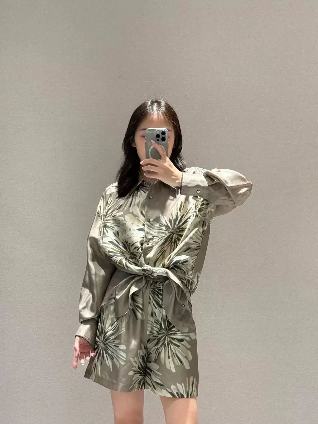 Loose Floral Print Silk Resort Five Piece Set for Women