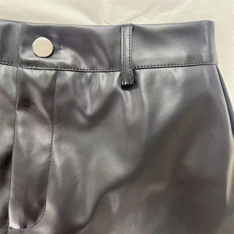 Slim Fit Faux Leather Zippered Mini Skirt for Women