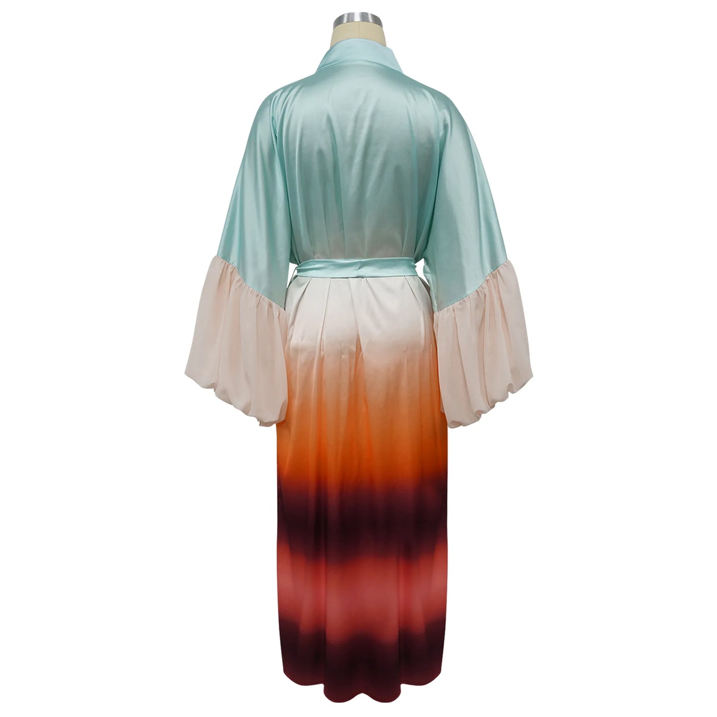 Vintage Floral Printed Chiffon Long Cardigan With Ruffle Sleeves for Women