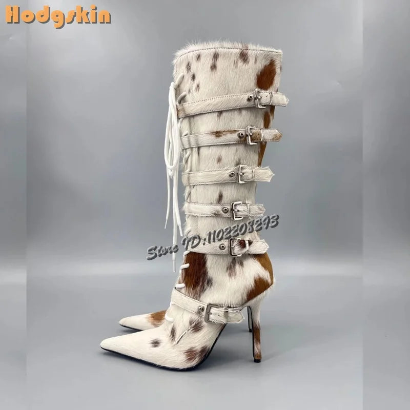 Faux Hair Over-the-Knee Pointed Toe Boots for Women